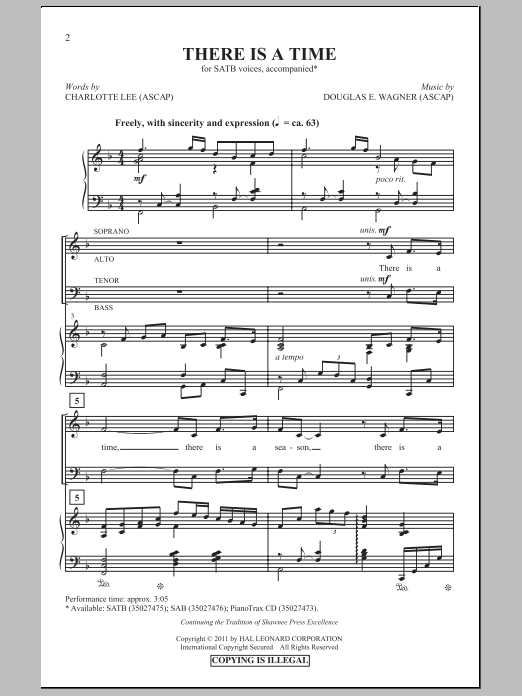 Douglas E. Wagner There Is A Time sheet music notes and chords arranged for SATB Choir