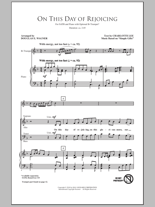 Douglas E. Wagner This Day Of Rejoicing sheet music notes and chords arranged for SATB Choir