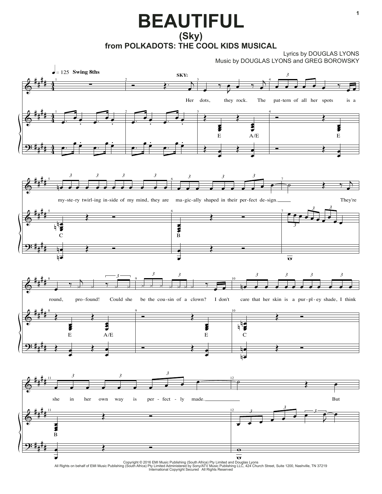 Douglas Lyons & Greg Borowsky Beautiful sheet music notes and chords arranged for Piano & Vocal