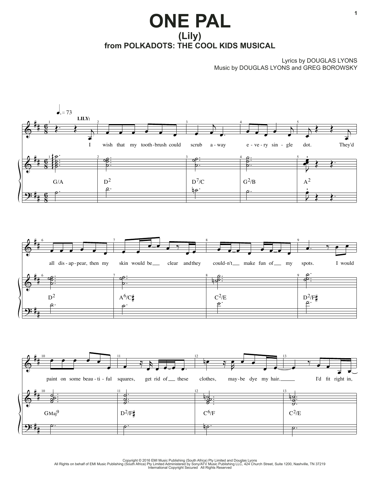 Douglas Lyons & Greg Borowsky One Pal sheet music notes and chords arranged for Piano & Vocal