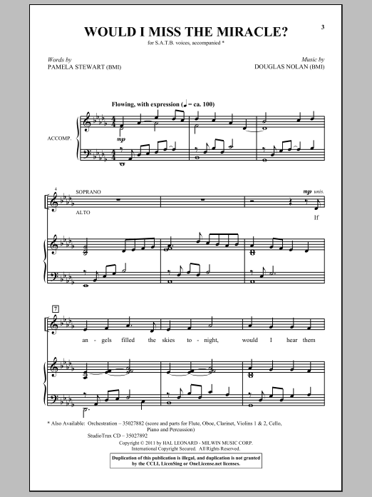 Douglas Nolan & Pamela Stewart Would I Miss The Miracle? sheet music notes and chords arranged for SATB Choir
