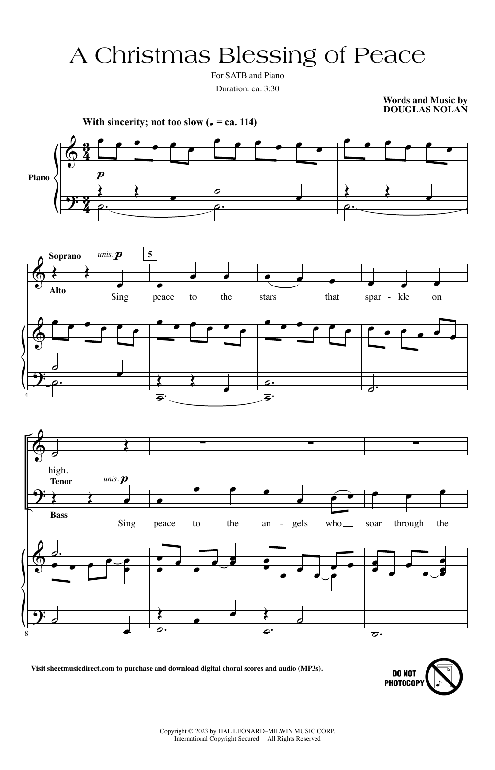 Douglas Nolan A Christmas Blessing Of Peace sheet music notes and chords arranged for SATB Choir