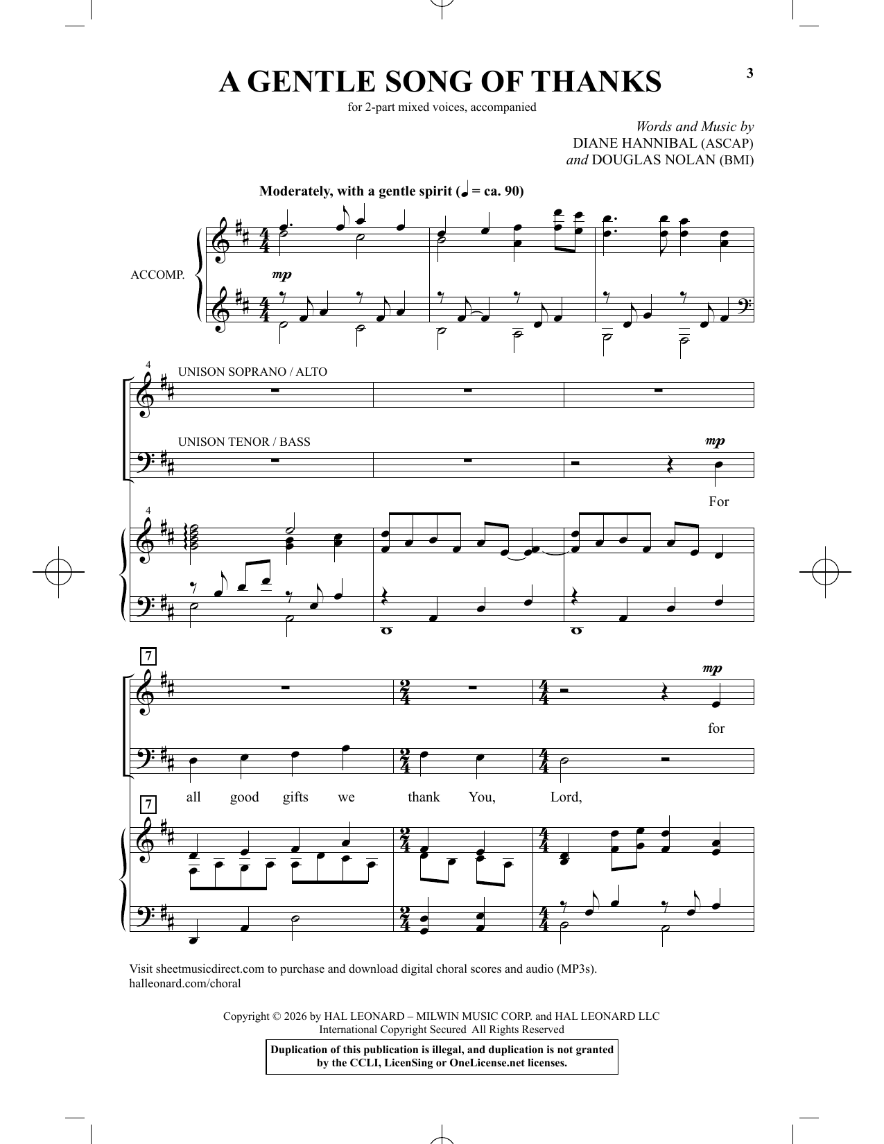 Douglas Nolan A Gentle Song Of Thanks sheet music notes and chords arranged for 2-Part Choir