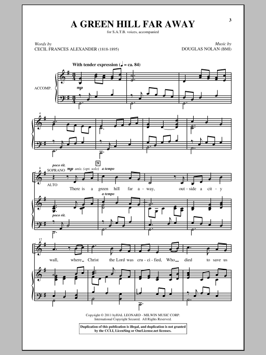 Douglas Nolan A Green Hill Far Away sheet music notes and chords arranged for SATB Choir
