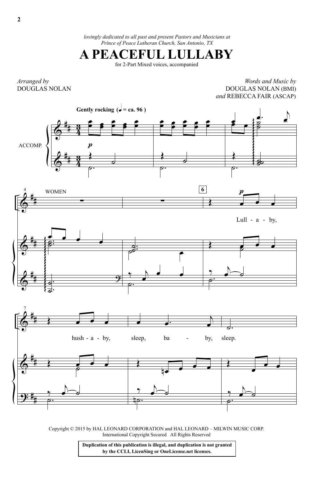 Douglas Nolan A Peaceful Lullaby sheet music notes and chords arranged for 2-Part Choir