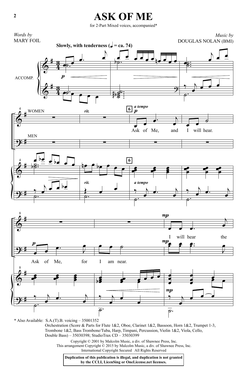 Douglas Nolan Ask Of Me sheet music notes and chords arranged for 2-Part Choir