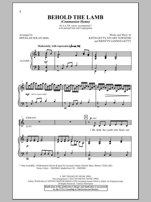 Douglas Nolan Behold The Lamb (Communion Hymn) sheet music notes and chords arranged for SATB Choir
