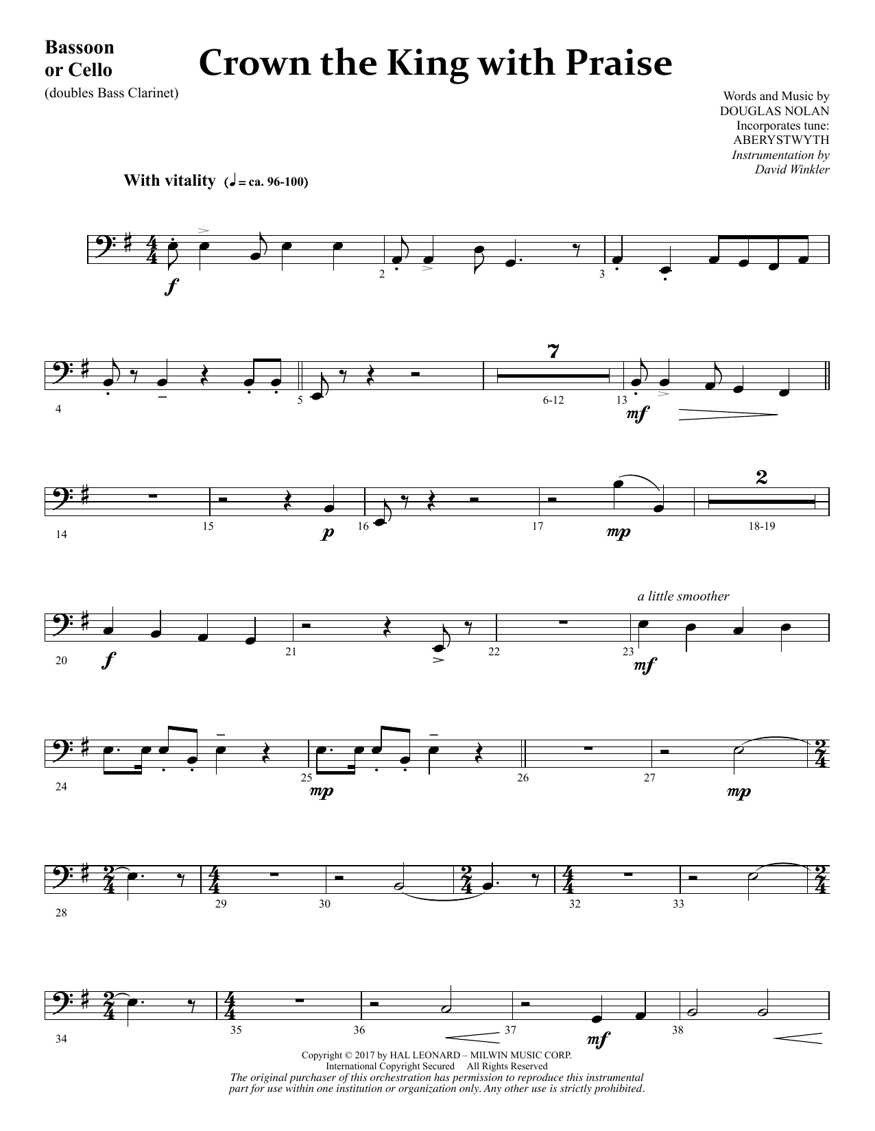 Douglas Nolan Crown the King with Praise - Bassoon/Cello (dbl. Bass Clar) sheet music notes and chords arranged for Choir Instrumental Pak