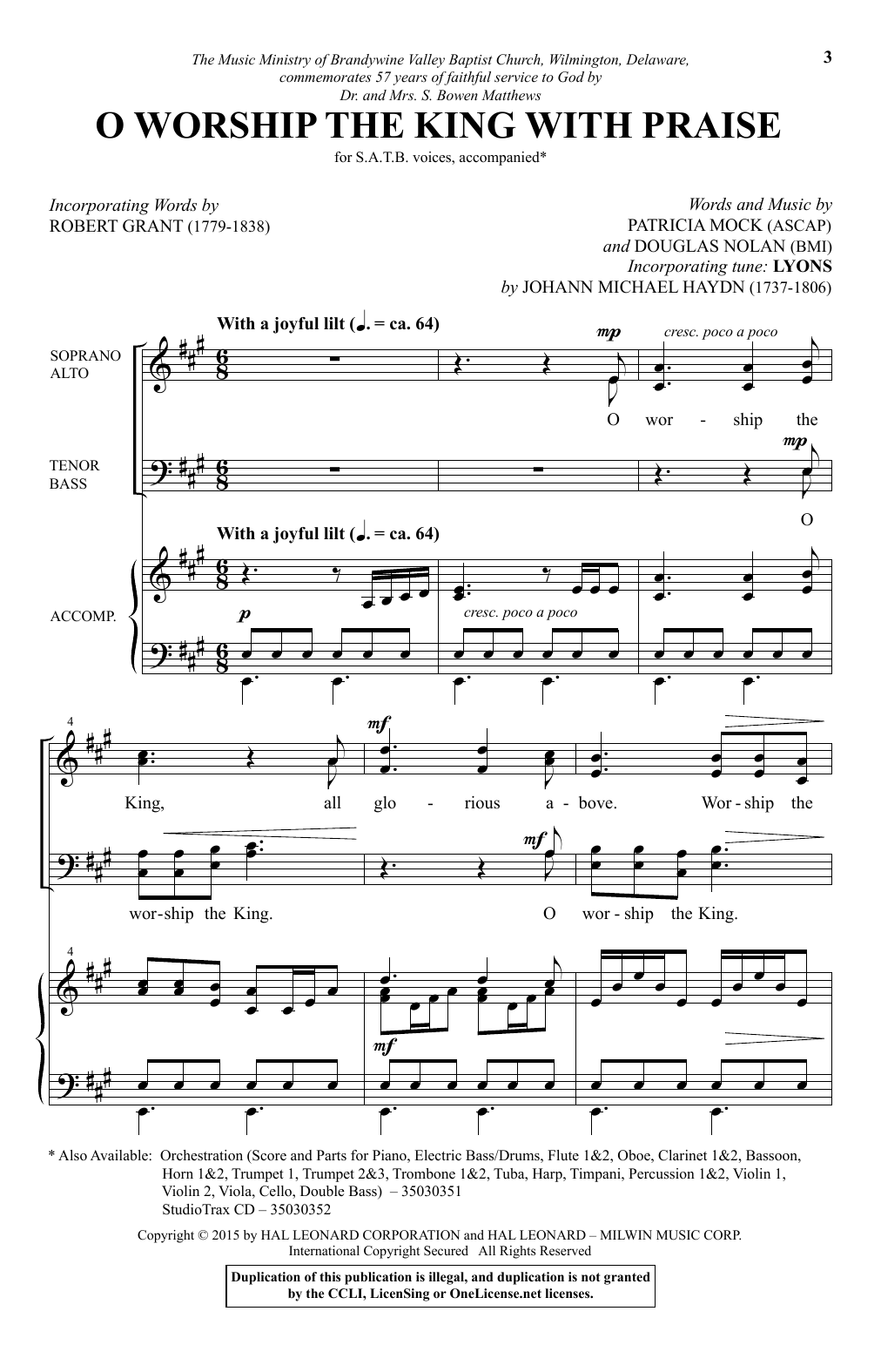 Douglas Nolan O Worship The King With Praise sheet music notes and chords arranged for SATB Choir