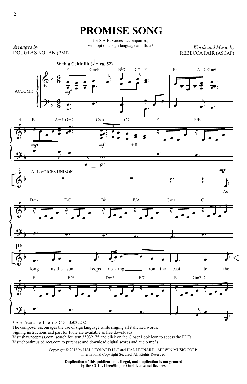 Douglas Nolan Promise Song sheet music notes and chords arranged for SAB Choir