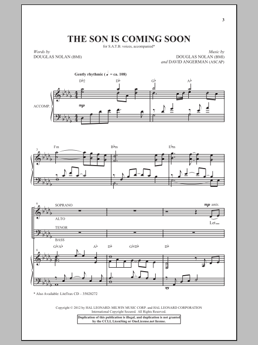 Douglas Nolan The Son Is Coming Soon sheet music notes and chords arranged for SATB Choir