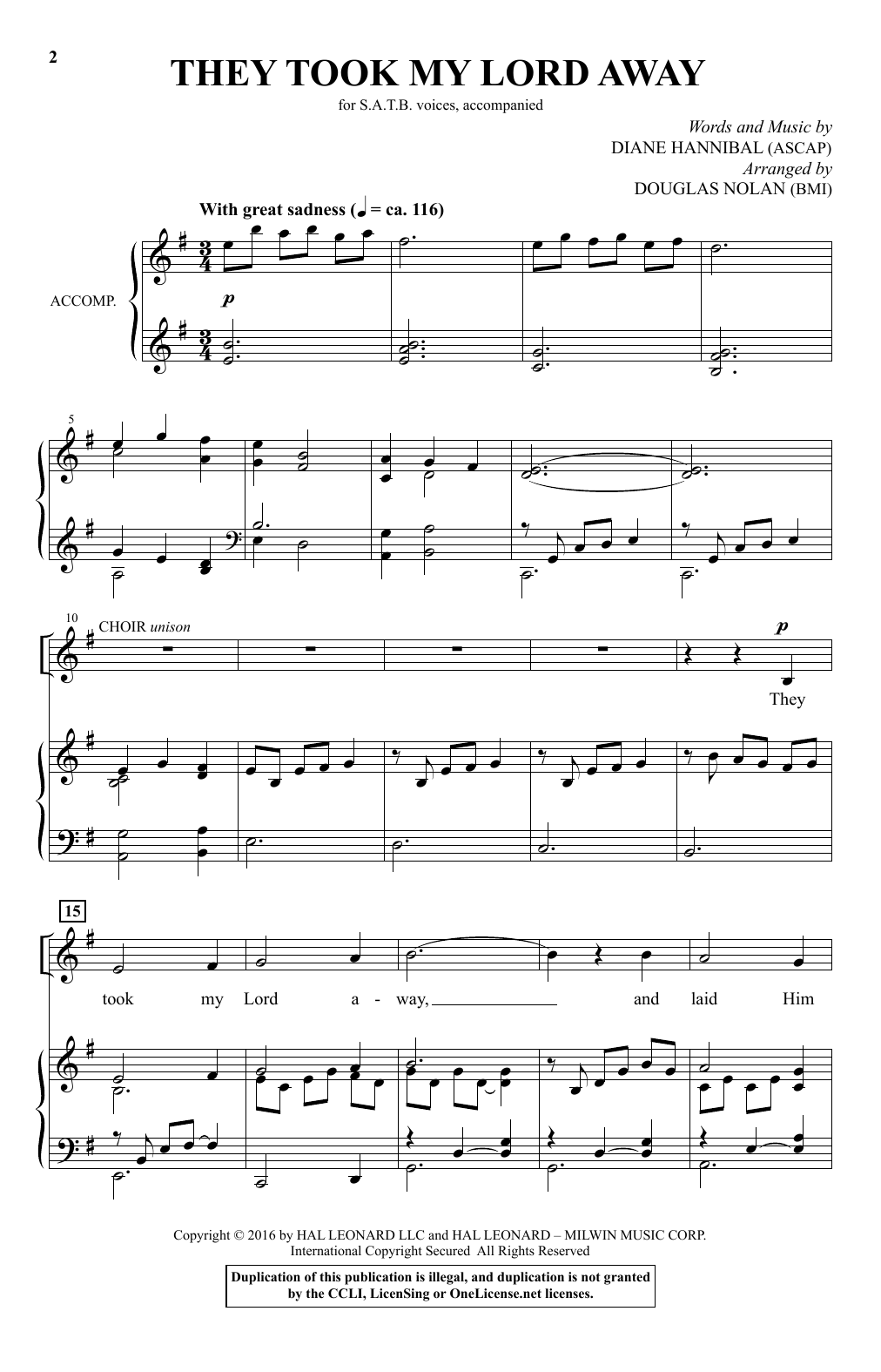 Douglas Nolan They Took My Lord Away sheet music notes and chords arranged for SATB Choir