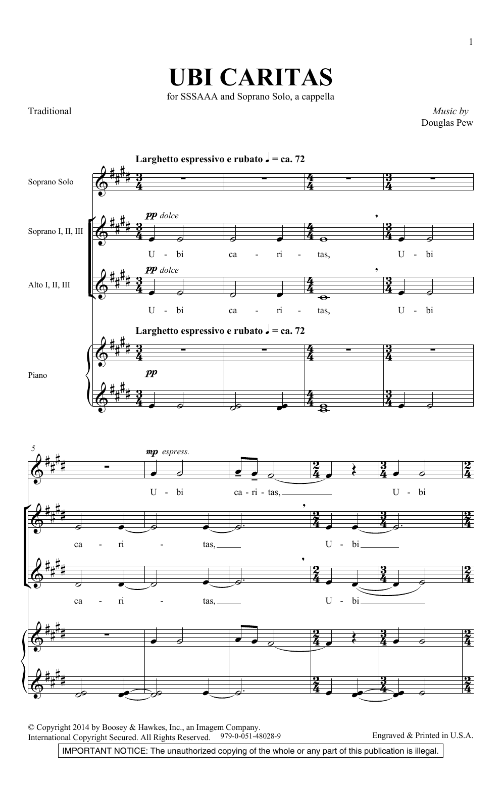 Douglas Pew Ubi Caritas sheet music notes and chords arranged for SSA Choir