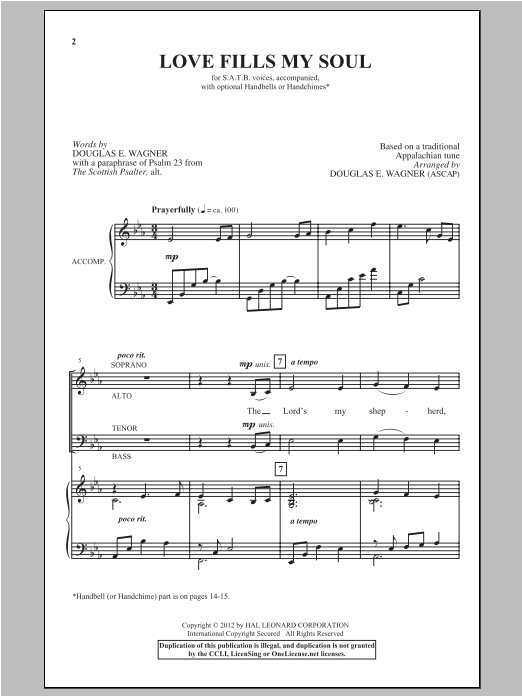 Douglas Wagner Love Fills My Soul sheet music notes and chords arranged for SATB Choir
