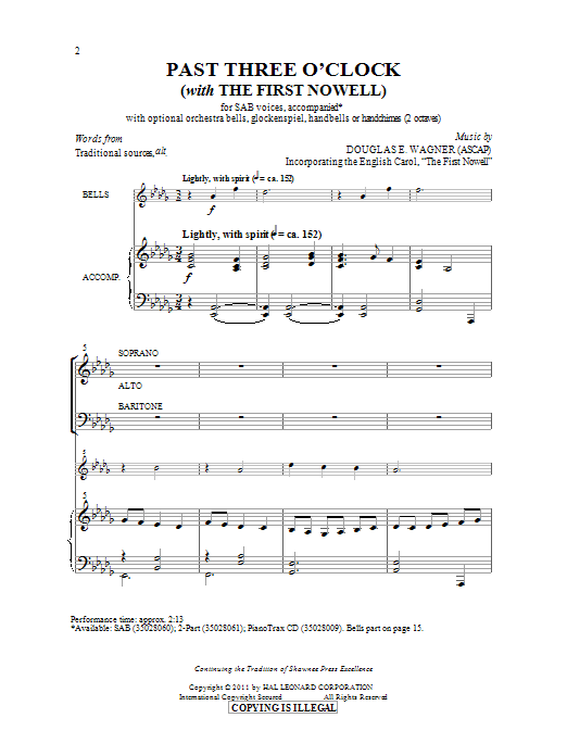 Douglas Wagner Past Three O'Clock sheet music notes and chords arranged for 2-Part Choir