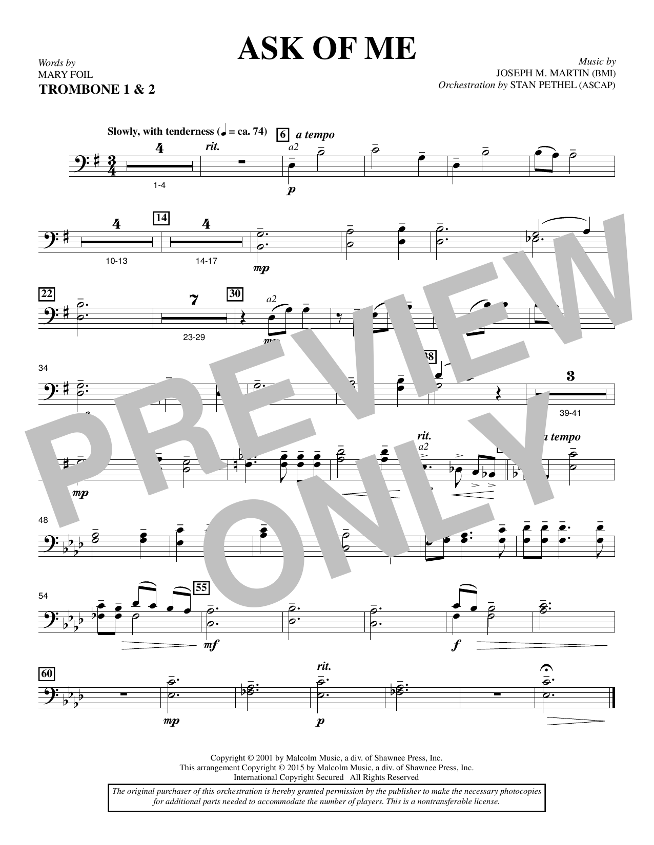 Douglas Nolan Ask of Me - Trombone 1 & 2 sheet music notes and chords arranged for Choir Instrumental Pak