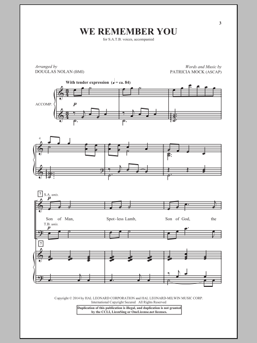Douglas Nolan We Remember You sheet music notes and chords arranged for SATB Choir