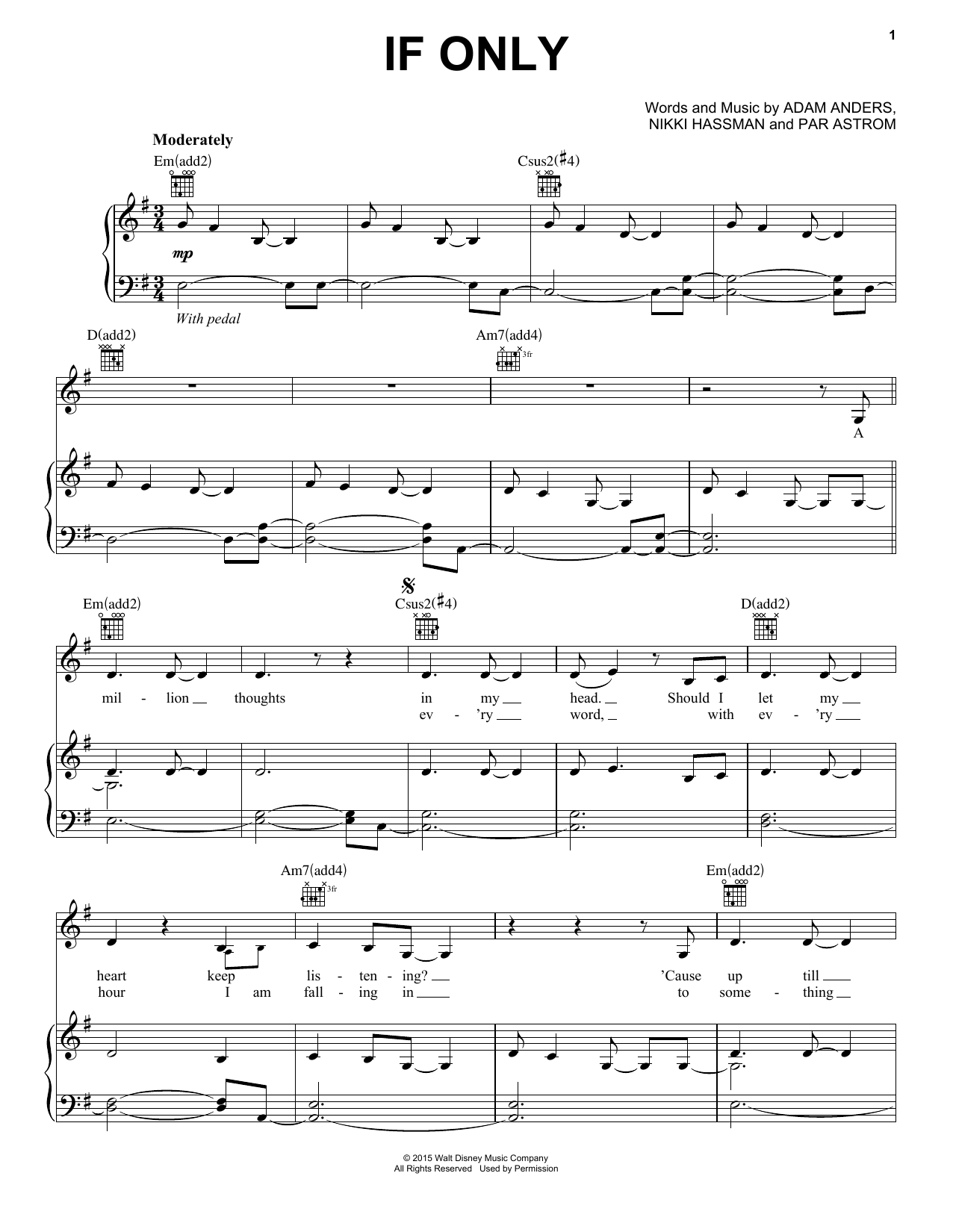 Dove Cameron If Only (from Disney's Descendants) sheet music notes and chords arranged for Super Easy Piano
