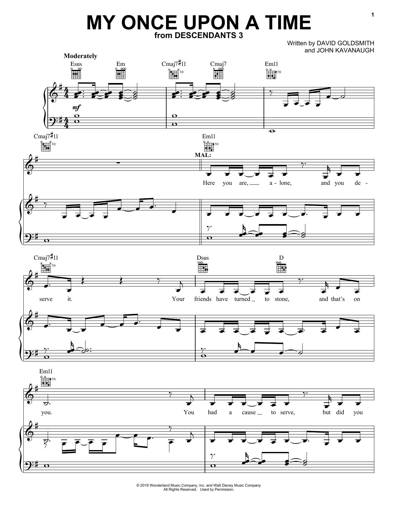 Dove Cameron My Once Upon A Time (from Disney's Descendants 3) sheet music notes and chords arranged for Piano, Vocal & Guitar Chords (Right-Hand Melody)