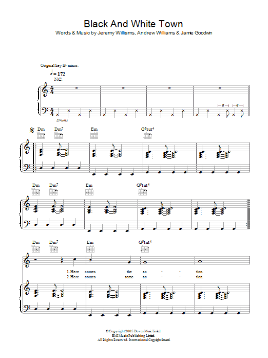 Doves Black And White Town sheet music notes and chords arranged for Piano, Vocal & Guitar Chords