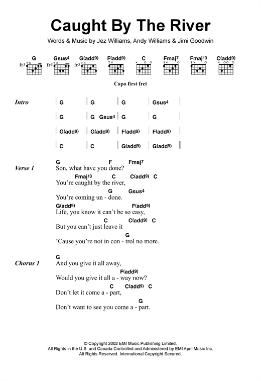 Doves Caught By The River sheet music notes and chords arranged for Guitar Chords/Lyrics