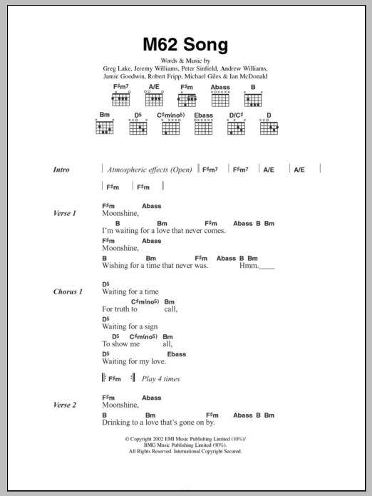 Doves M62 Song sheet music notes and chords arranged for Guitar Chords/Lyrics
