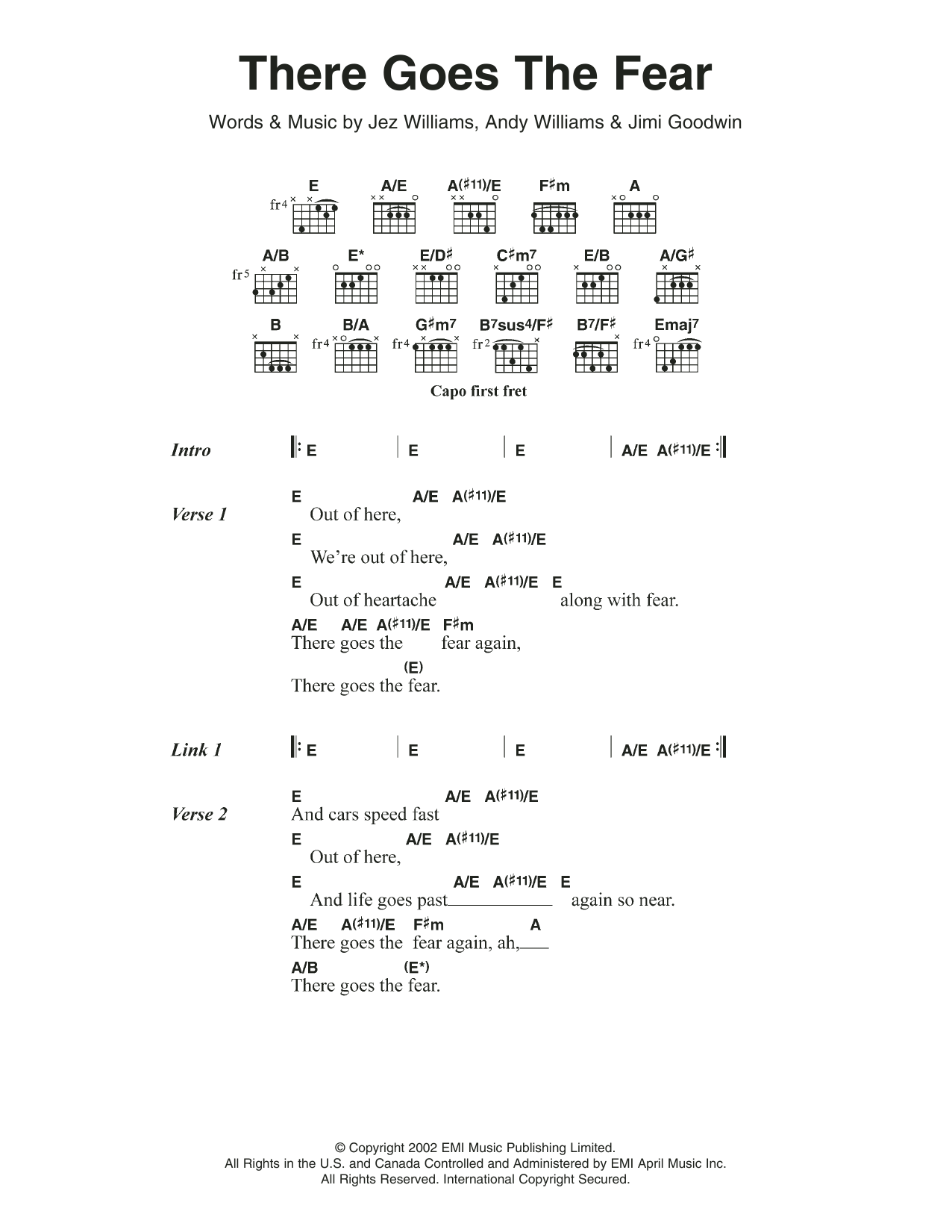 Doves There Goes The Fear sheet music notes and chords arranged for Guitar Chords/Lyrics