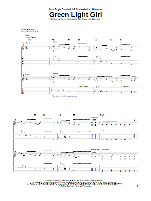 Doyle Bramhall II Green Light Girl sheet music notes and chords arranged for Guitar Tab