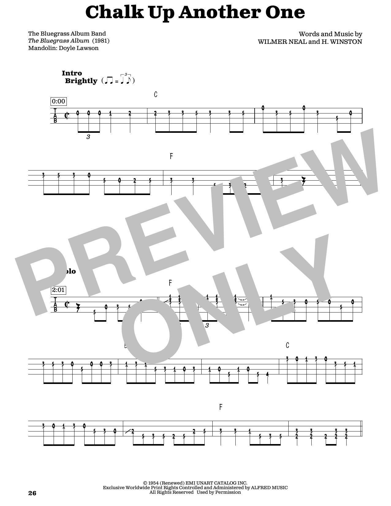 Doyle Lawson Chalk Up Another One sheet music notes and chords arranged for Mandolin