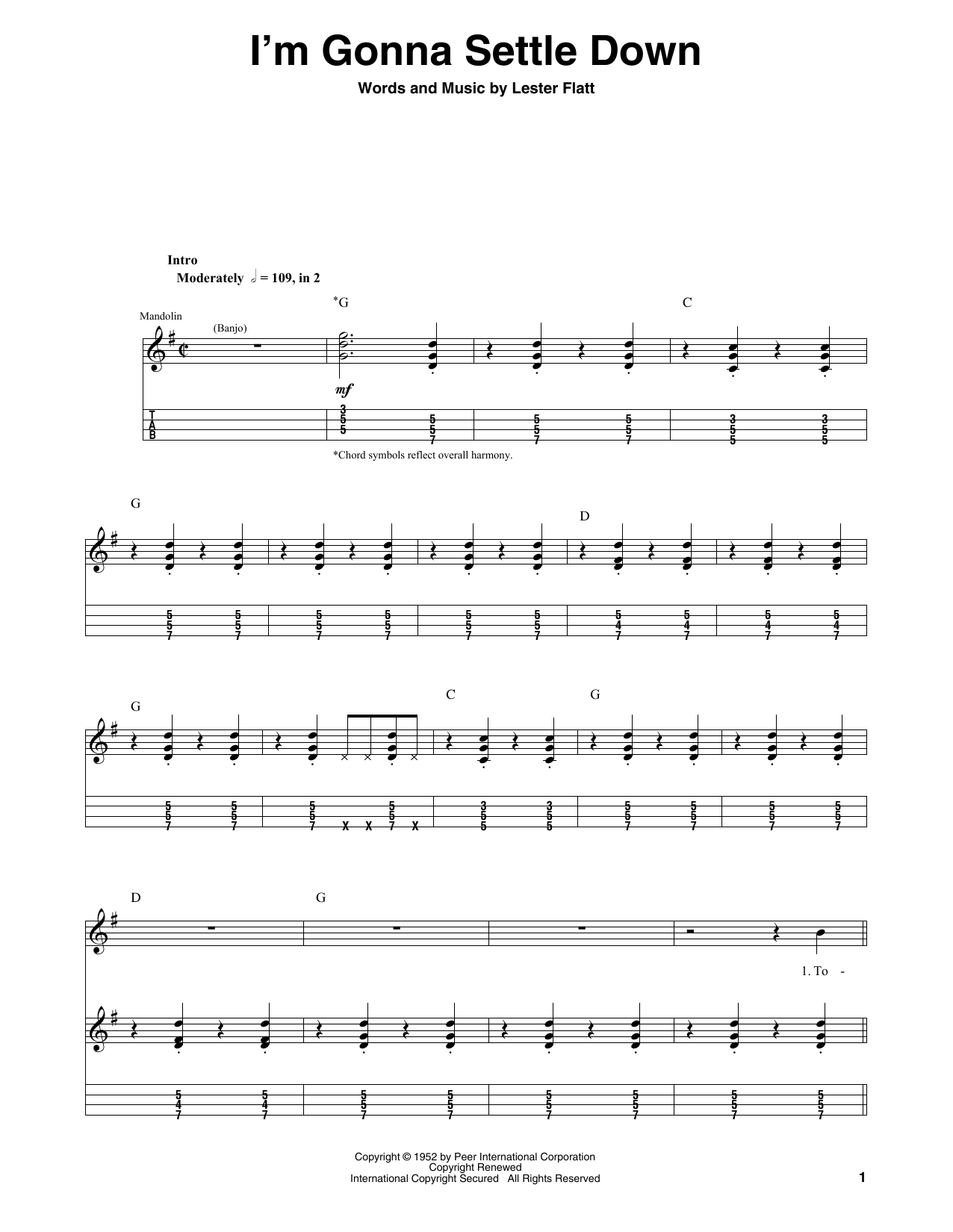 Doyle Lawson I'm Gonna Settle Down sheet music notes and chords arranged for Mandolin Tab