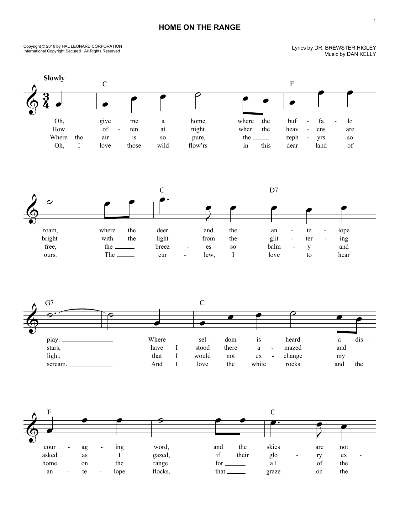 Dr. Brewster Higley Home On The Range sheet music notes and chords arranged for Ocarina