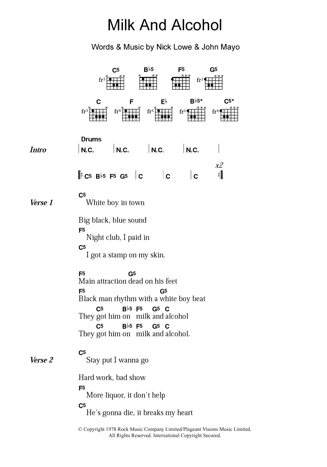 Dr. Feelgood Milk And Alcohol sheet music notes and chords arranged for Guitar Chords/Lyrics