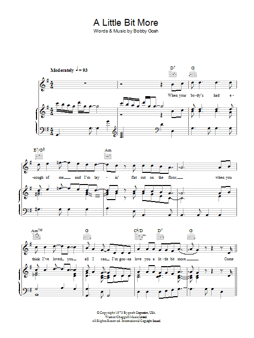 Dr. Hook A Little Bit More sheet music notes and chords arranged for Piano, Vocal & Guitar Chords