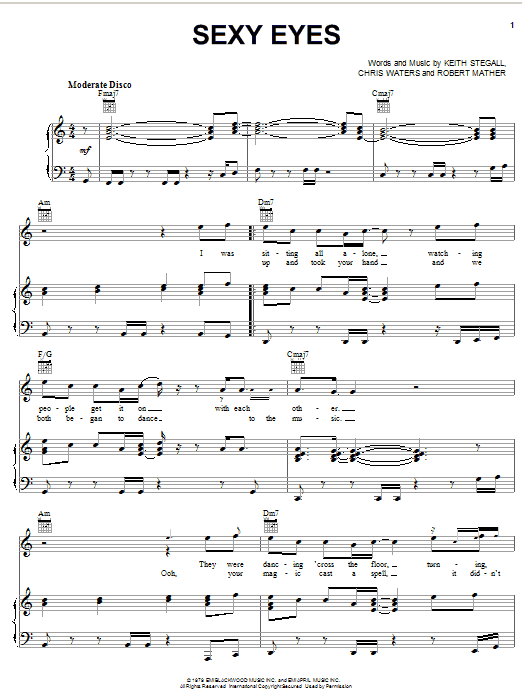 Dr. Hook Sexy Eyes sheet music notes and chords arranged for Piano, Vocal & Guitar Chords (Right-Hand Melody)
