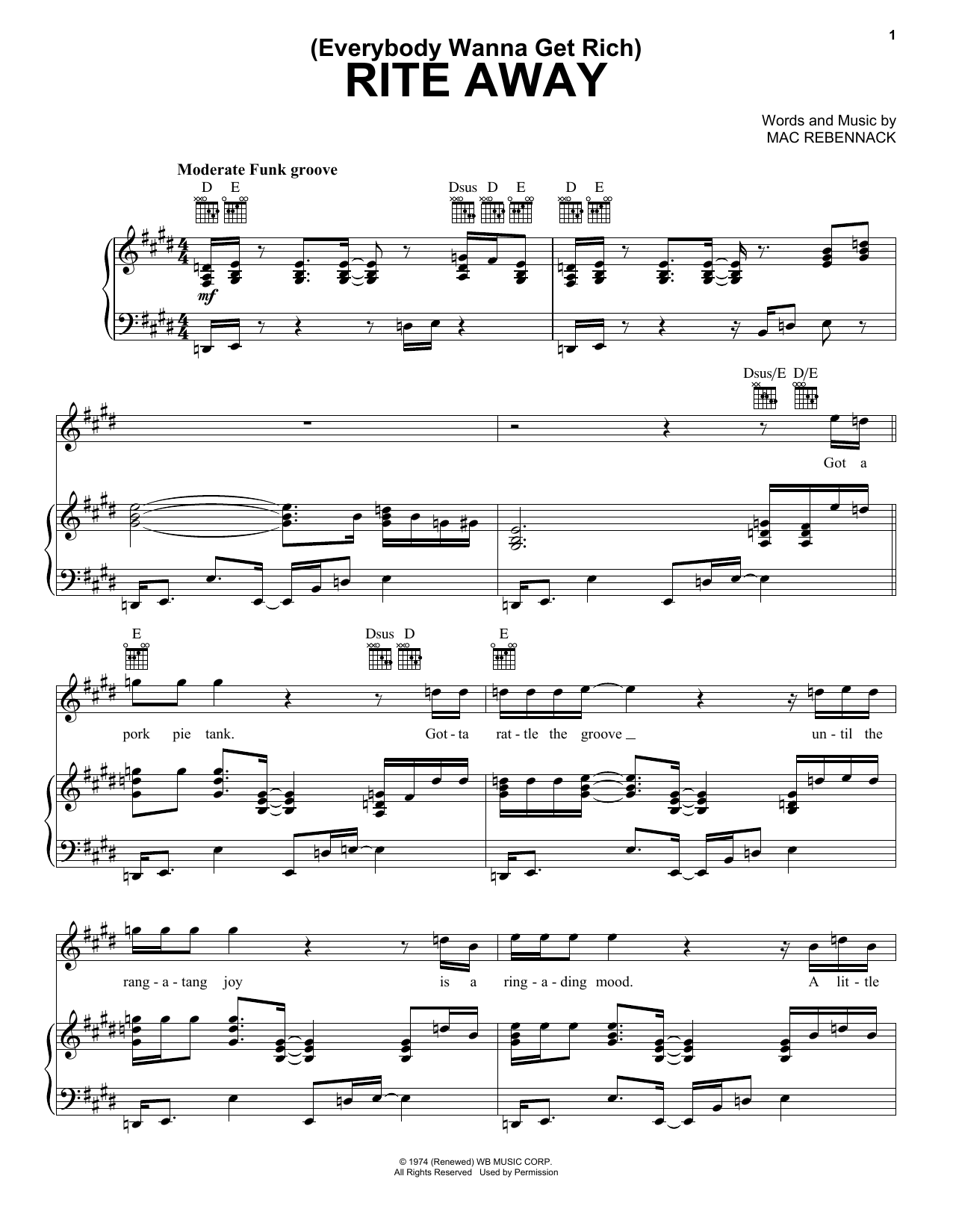 Dr. John (Everybody Wanna Get Rich) Rite Away sheet music notes and chords arranged for Piano, Vocal & Guitar Chords (Right-Hand Melody)