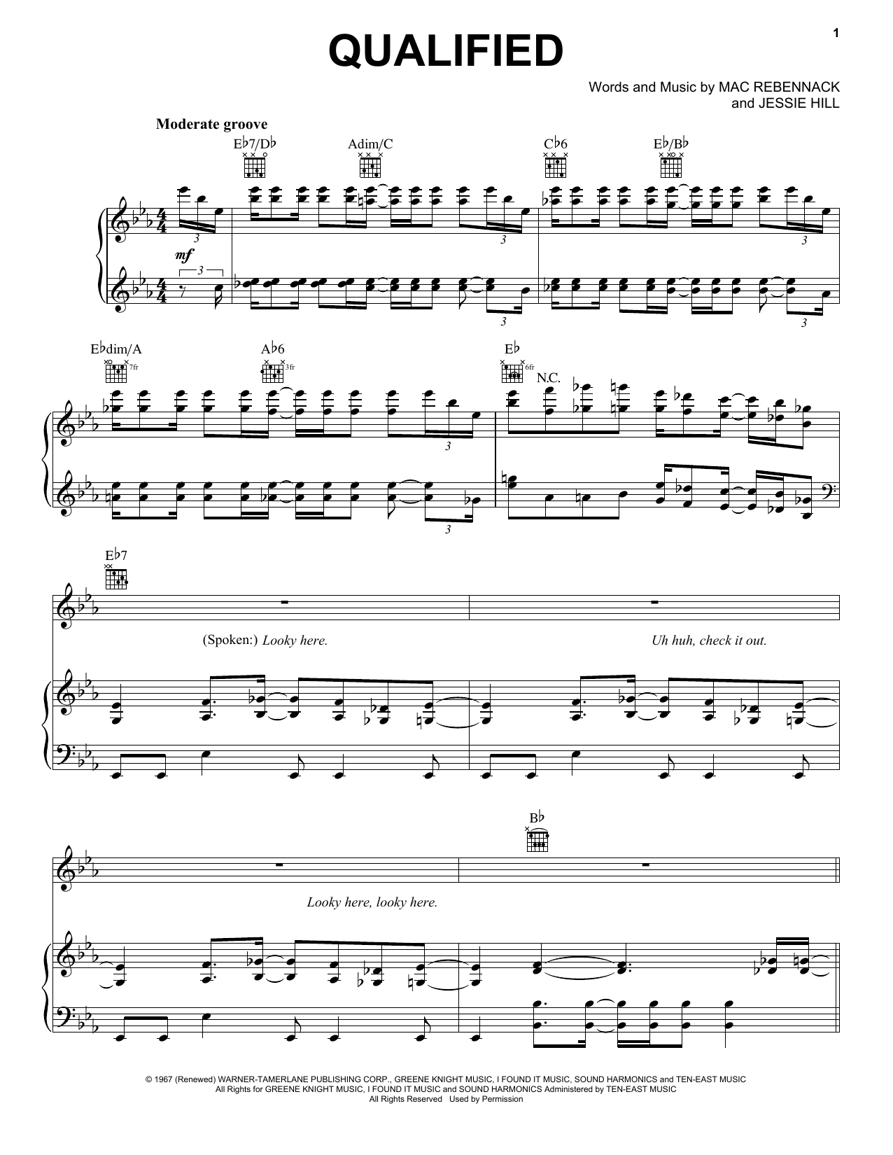 Dr. John Qualified sheet music notes and chords arranged for Piano, Vocal & Guitar Chords (Right-Hand Melody)