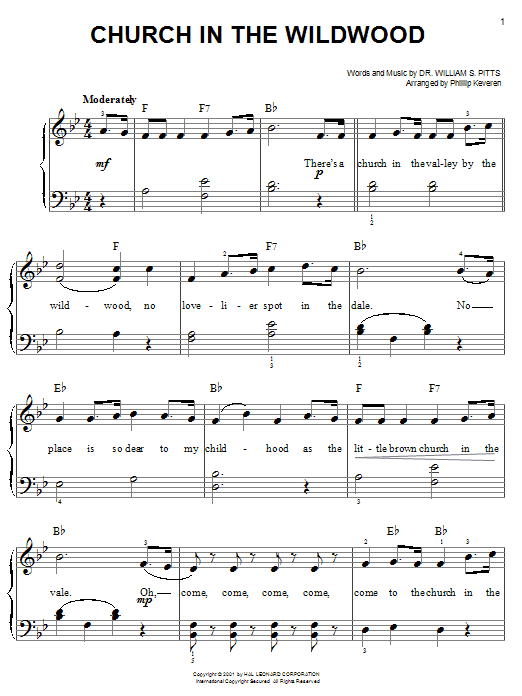 Dr. William S. Pitts Church In The Wildwood (arr. Phillip Keveren) sheet music notes and chords arranged for Piano Duet