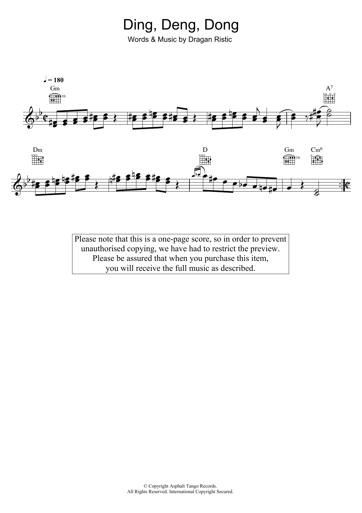 Dragan Ristic Ding, Deng, Dong sheet music notes and chords arranged for Lead Sheet / Fake Book