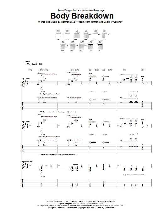 Dragonforce Body Breakdown sheet music notes and chords arranged for Guitar Tab
