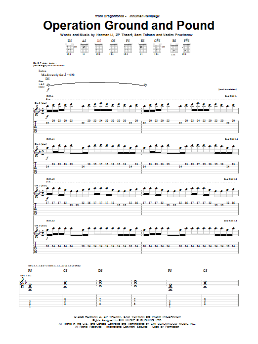Dragonforce Operation Ground And Pound sheet music notes and chords arranged for Guitar Tab