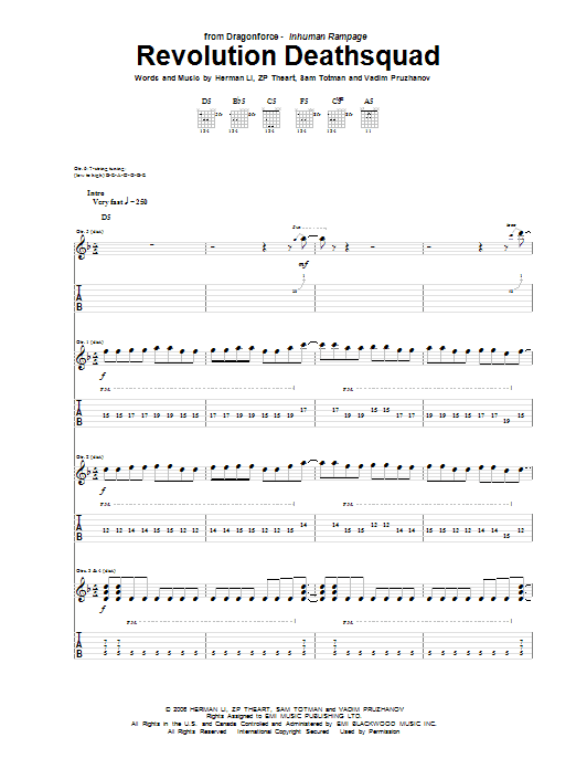 Dragonforce Revolution Deathsquad sheet music notes and chords arranged for Guitar Tab