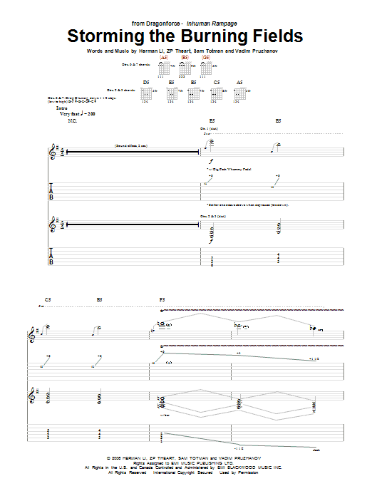 Dragonforce Storming The Burning Fields sheet music notes and chords arranged for Guitar Tab