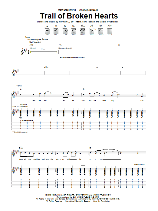 Dragonforce Trail Of Broken Hearts sheet music notes and chords arranged for Guitar Tab