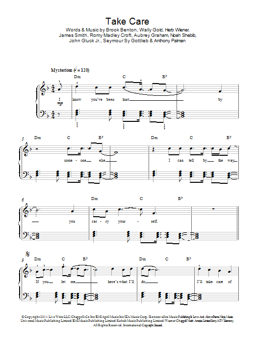 Drake Take Care (feat. Rihanna) sheet music notes and chords arranged for Easy Piano