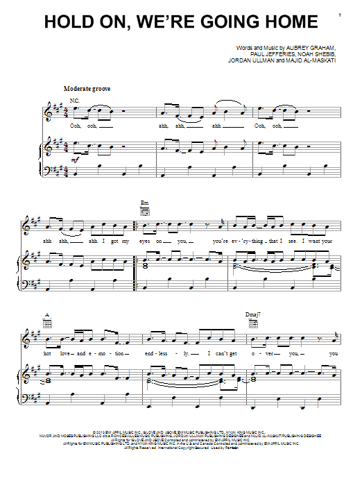 Drake Hold On, We're Going Home sheet music notes and chords arranged for Piano, Vocal & Guitar Chords (Right-Hand Melody)