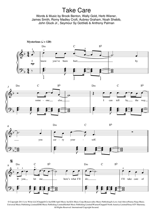 Drake Take Care (feat. Rihanna) sheet music notes and chords arranged for Beginner Piano