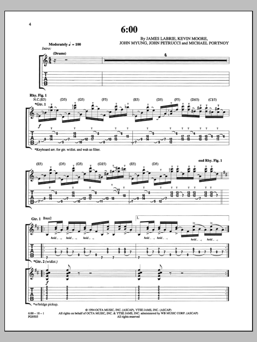 Dream Theater 6:00 sheet music notes and chords arranged for Guitar Tab