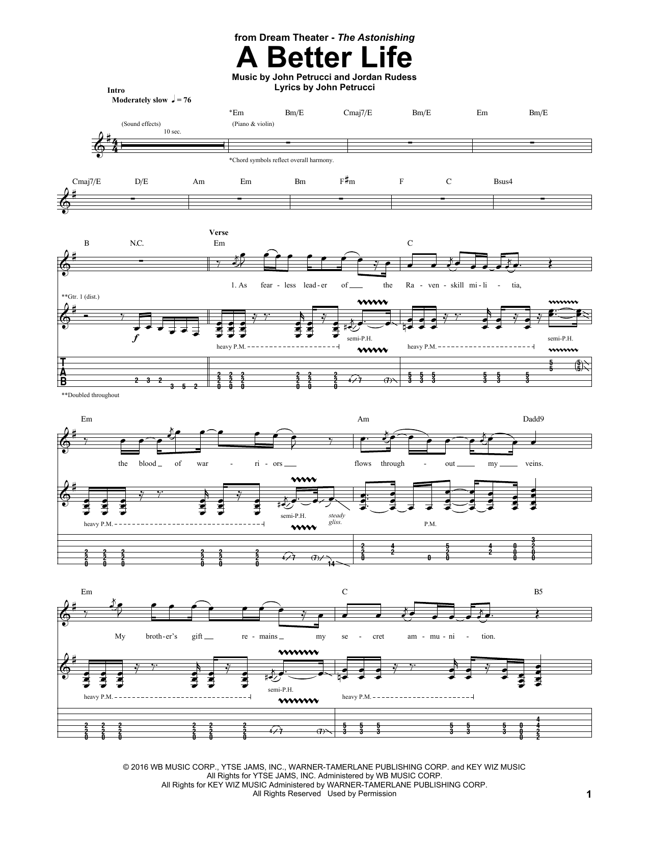 Dream Theater A Better Life sheet music notes and chords arranged for Guitar Tab