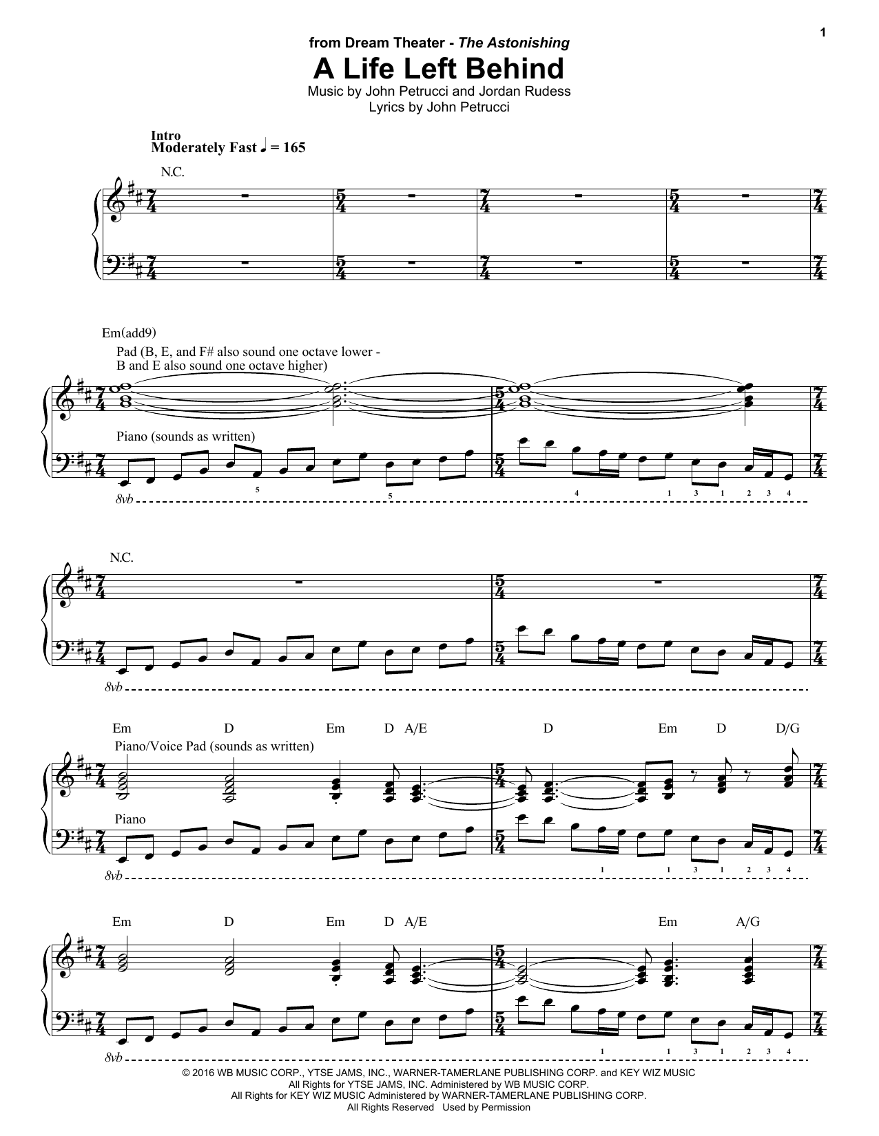 Dream Theater A Life Left Behind sheet music notes and chords arranged for Guitar Tab