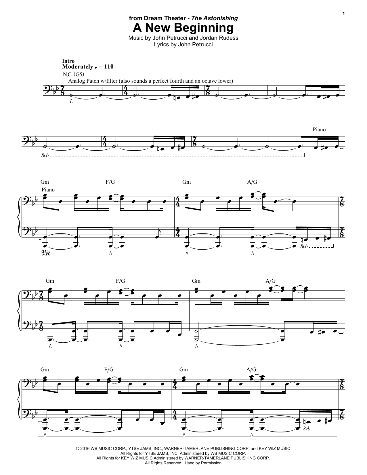 Dream Theater A New Beginning sheet music notes and chords arranged for Keyboard Transcription